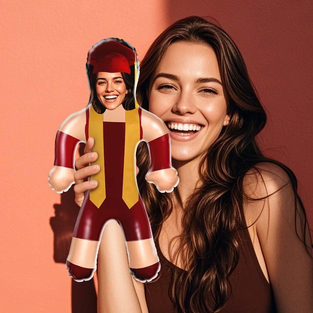 Custom Face Maroon & Gold Graduation Air Minime Doll Custom Inflatable Face Gift Funny Blow Up Doll