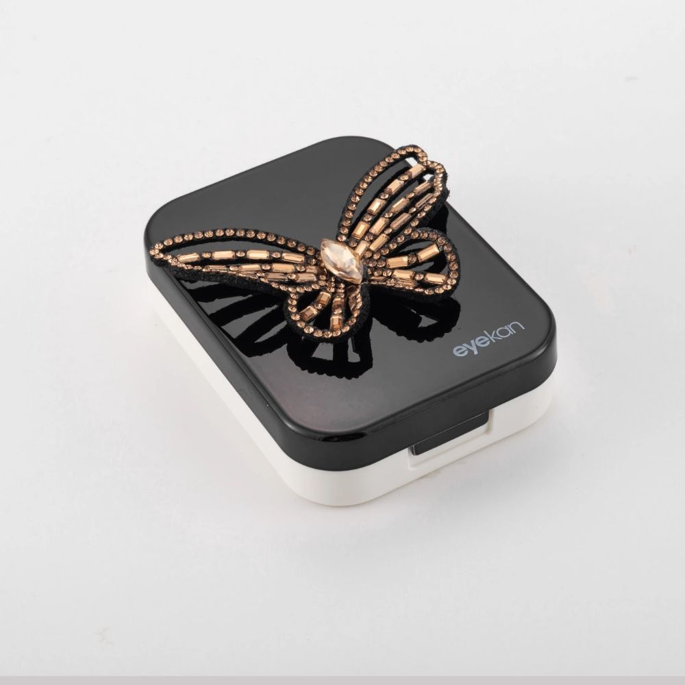 2 Pair Black Gold Butterfly Contact Lens Case