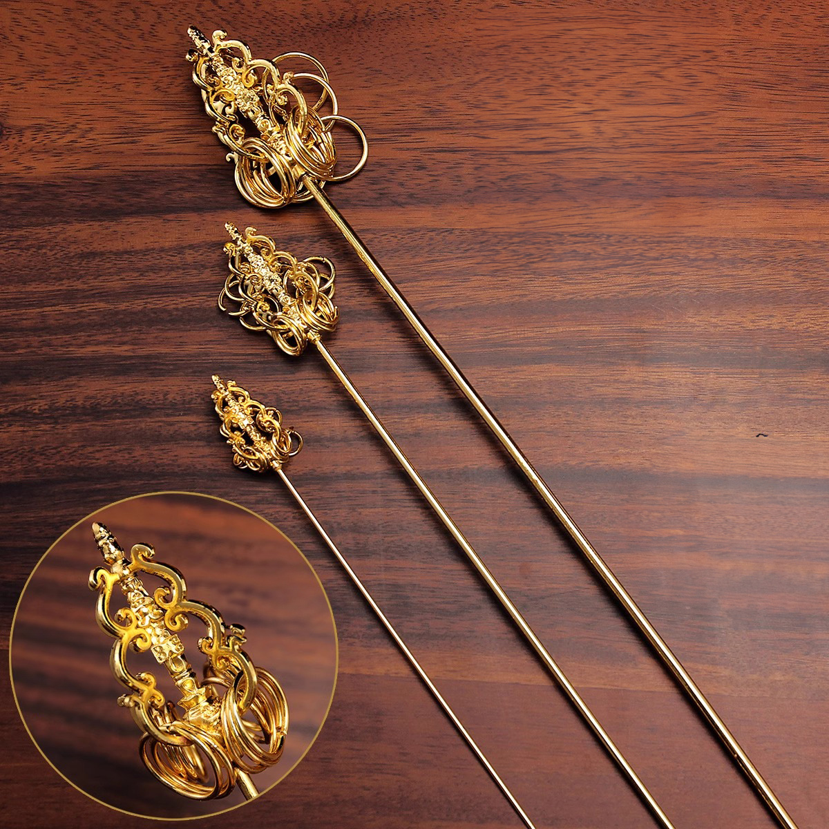 Bodhisattva Statue Holding Twelve-Ring Brass Zen Staff