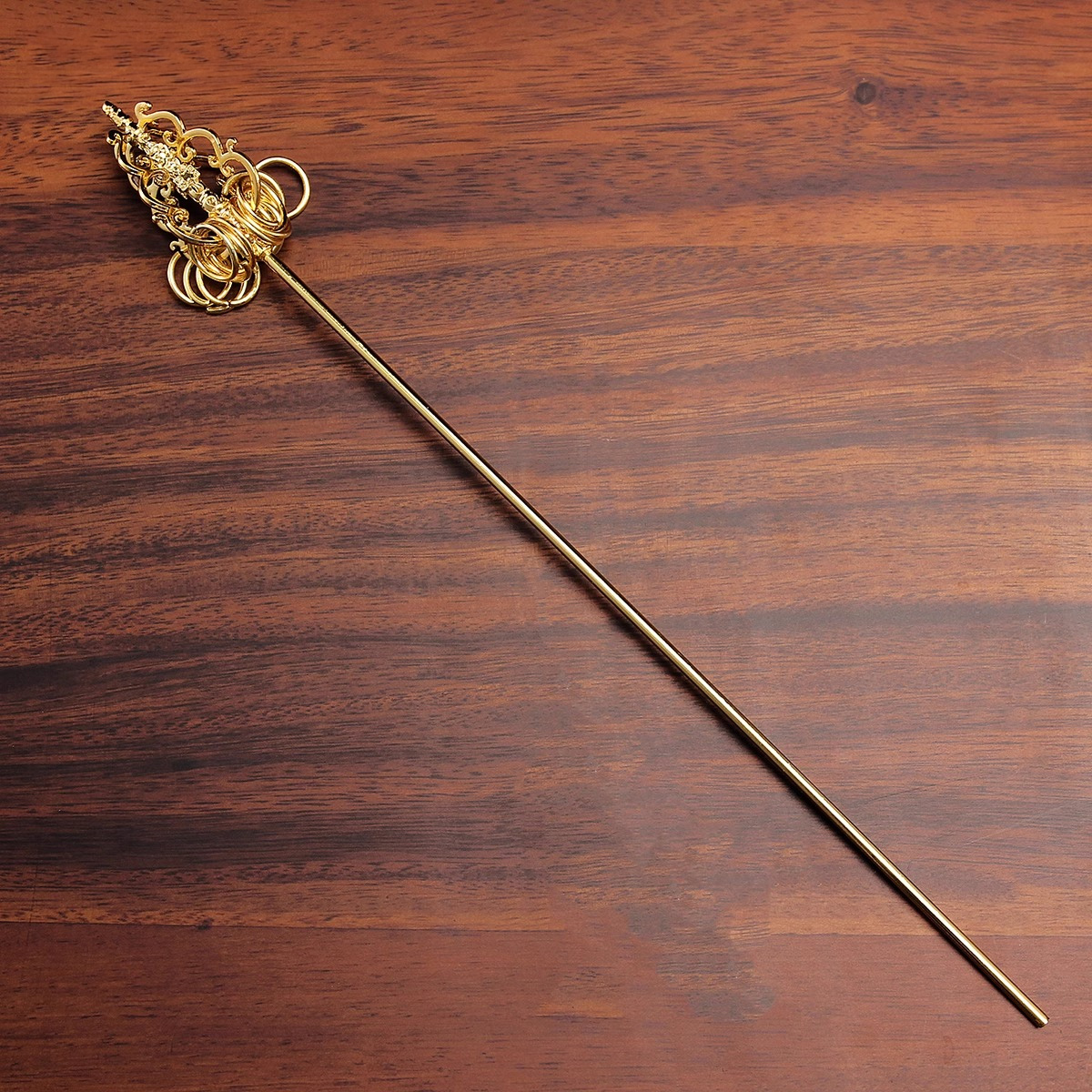 Bodhisattva Statue Holding Twelve-Ring Brass Zen Staff