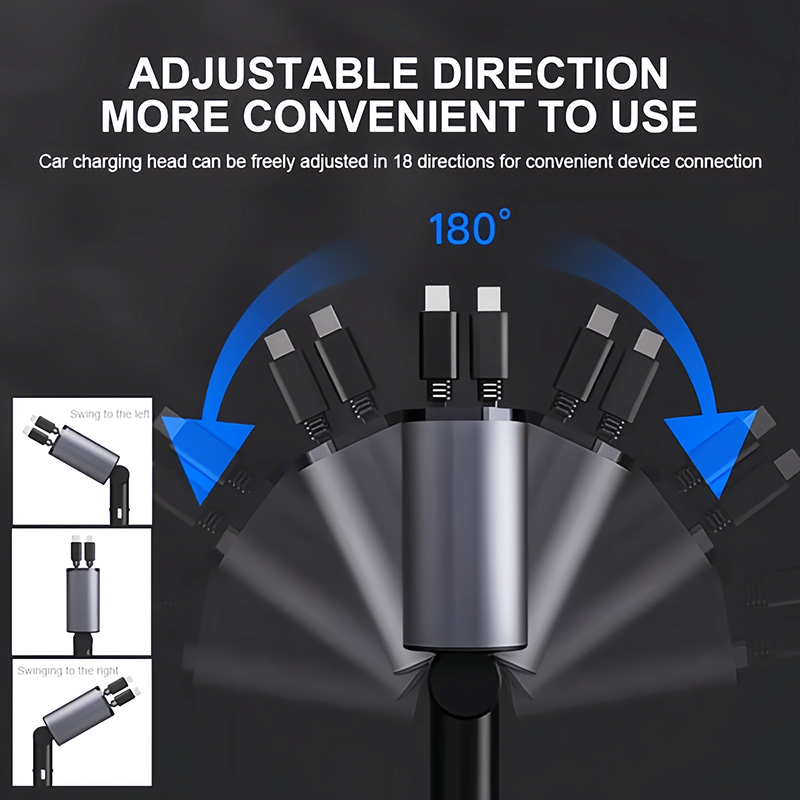 Retractable Car Charger,4 in 1 Fast Car Phone Charger