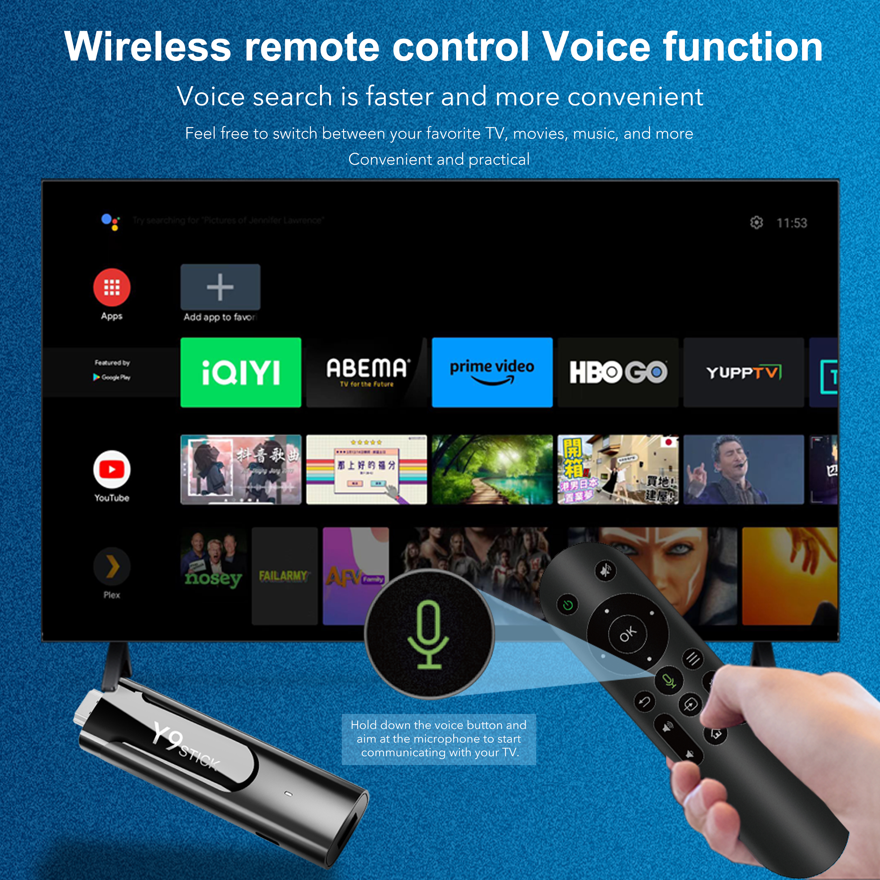 DEYSINN M98-Y9 smart Android dual Wifi TV stick 2.4G + 5g supports online upgrade 4k video TV stick
