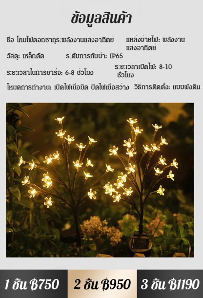 【ซากุระที่ไม่มีวันร่วงโรย】โคมไฟดอกซากุระพลังงานแสงอาทิตย์สร้างบรรยากาศโรแมนติก