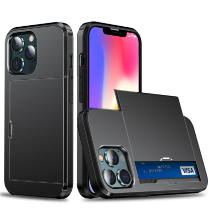สำหรับ iPhone ใส่การ์ดเลื่อนกรณีโทรศัพท์