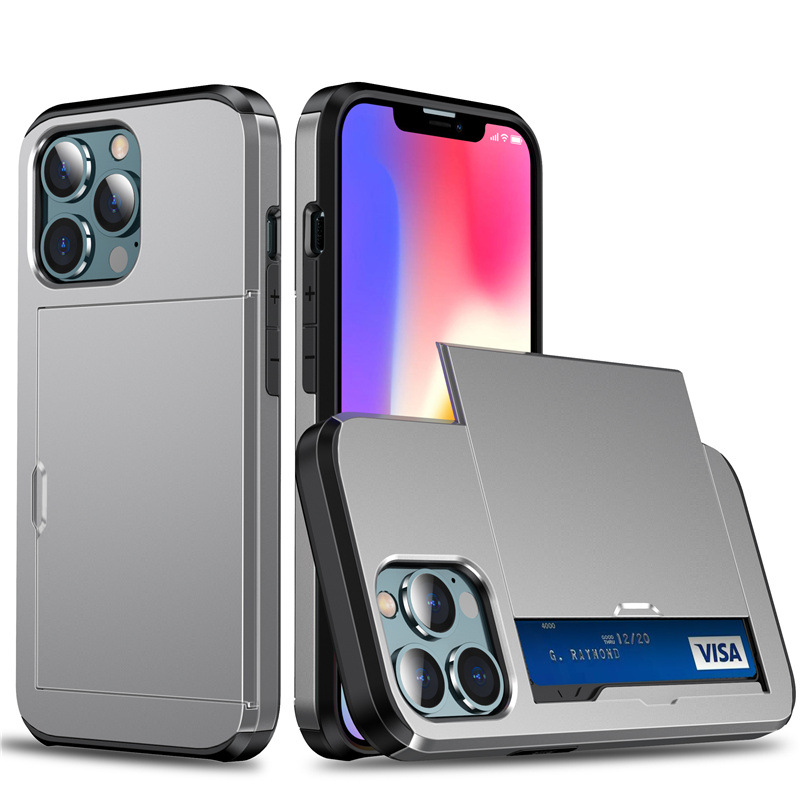 สำหรับ iPhone ใส่การ์ดเลื่อนกรณีโทรศัพท์