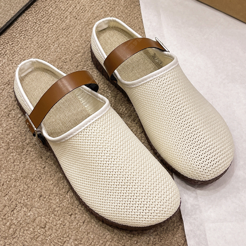 透氣網麵麵包半託涼鞋