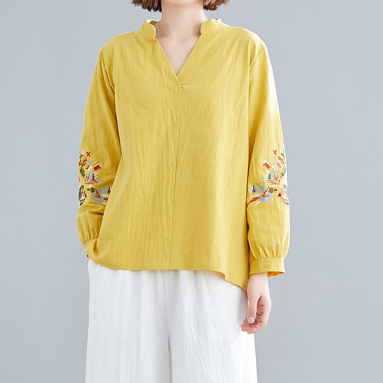 刺繡棉麻女裝藝文上衣