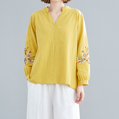 刺繡棉麻女裝藝文上衣