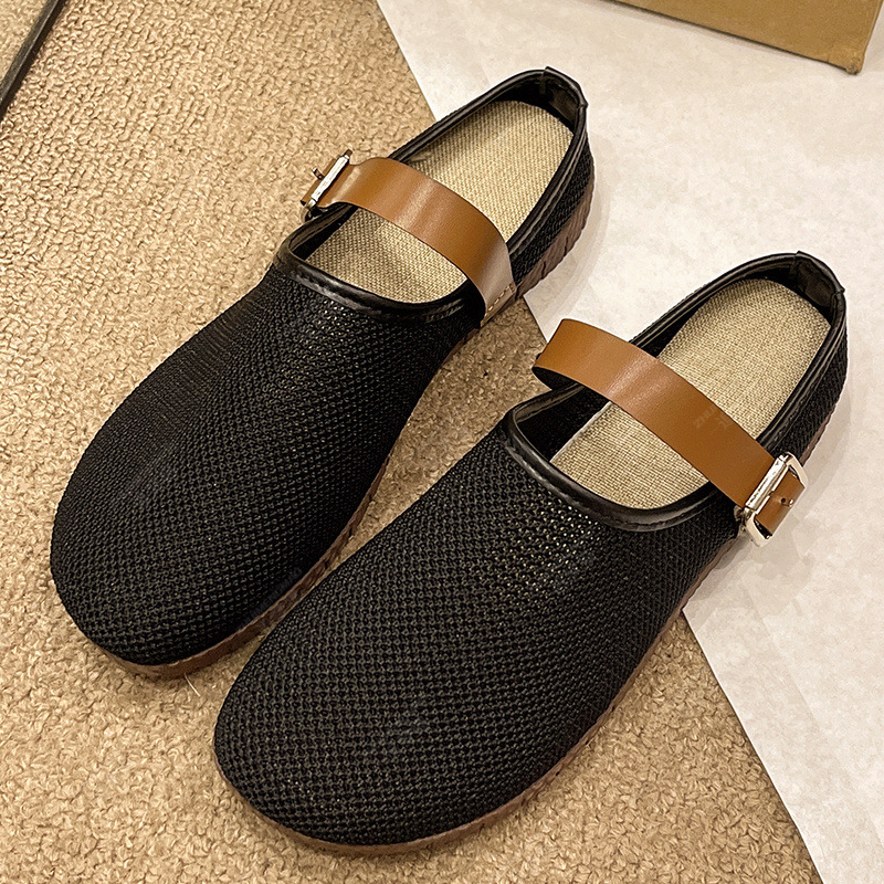 透氣網麵麵包半託涼鞋