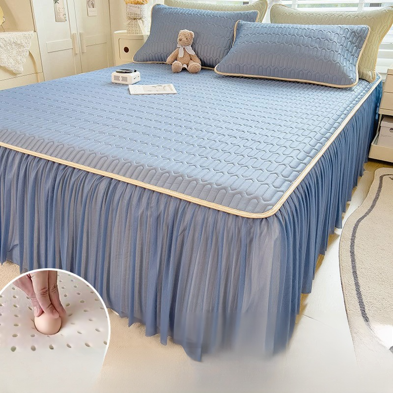 加厚乳膠涼席床裙三件套