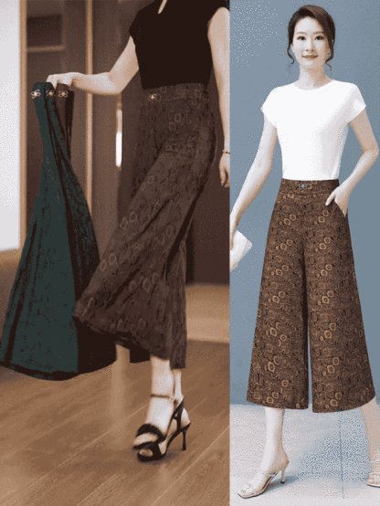 修飾腿型提花冰絲寬褲