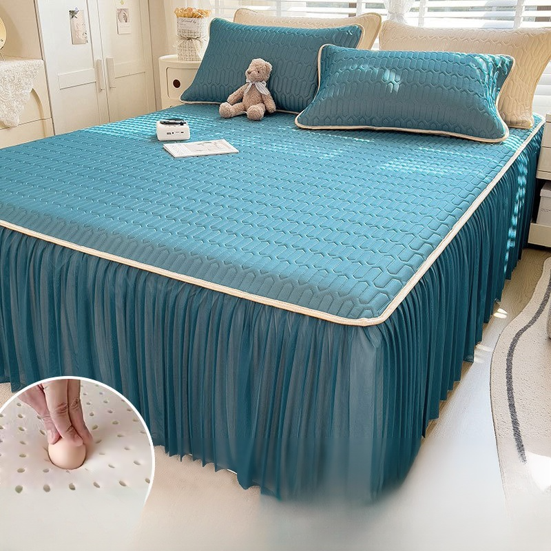 加厚乳膠涼席床裙三件套