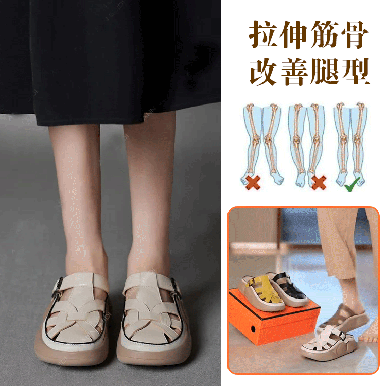 復古厚底編帶涼拖鞋女