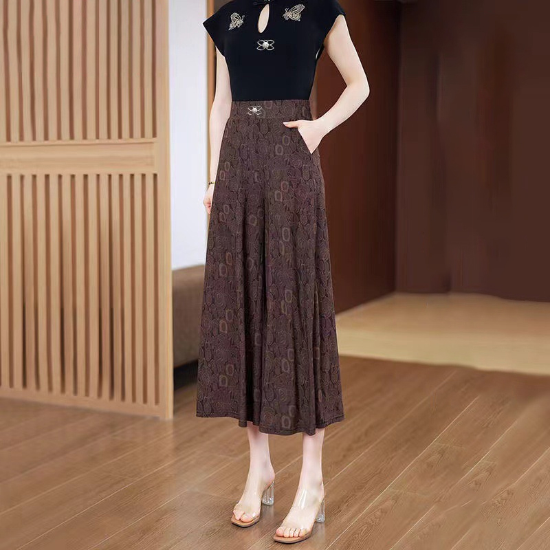 修飾腿型提花冰絲寬褲