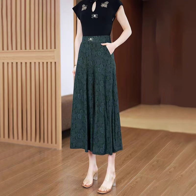 修飾腿型提花冰絲寬褲