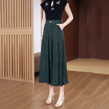 修飾腿型提花冰絲寬褲