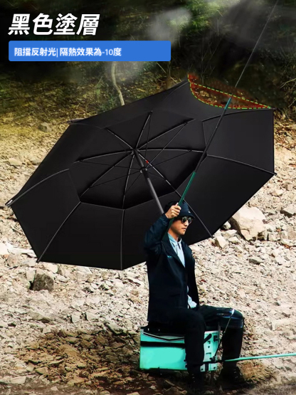 雙層黑膠防雨防風遮陽釣傘