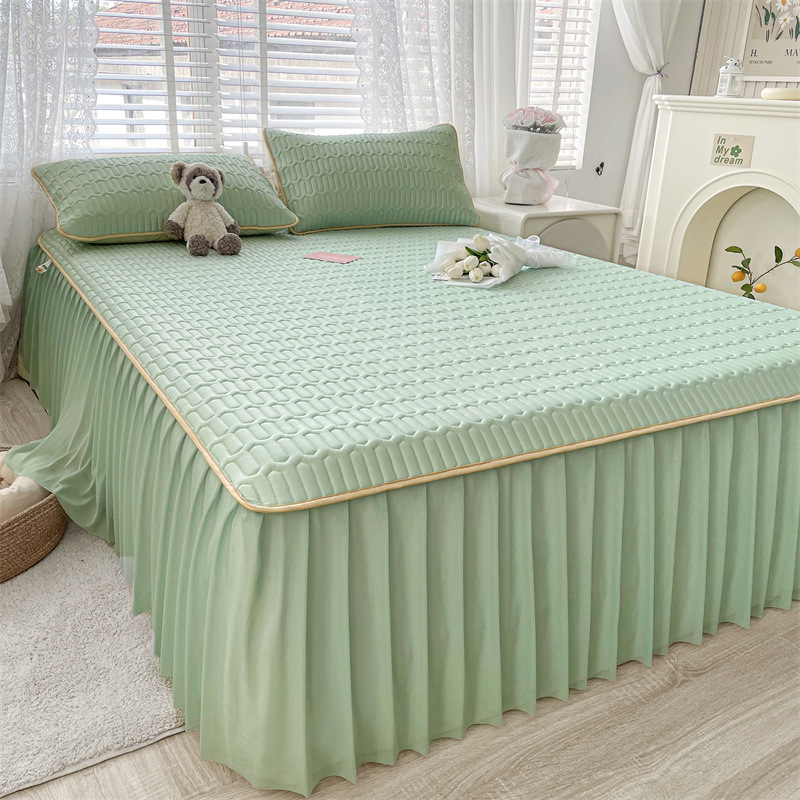 加厚乳膠涼席床裙三件套