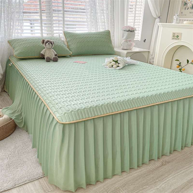 加厚乳膠涼席床裙三件套