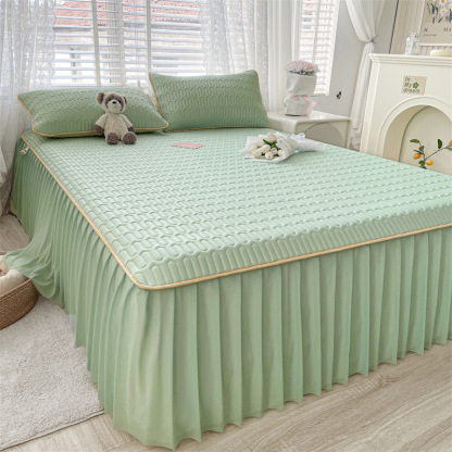 加厚乳膠涼席床裙三件套