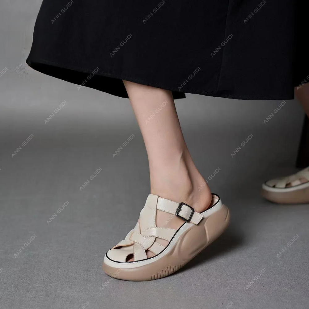 復古厚底編帶涼拖鞋女