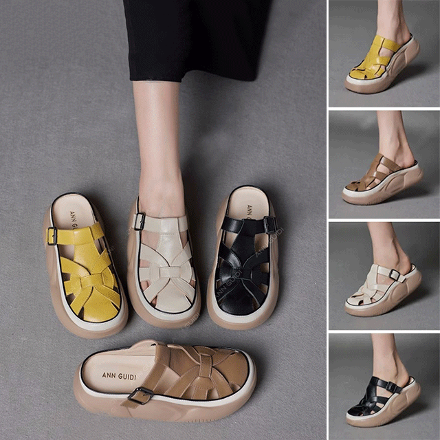 復古厚底編帶涼拖鞋女