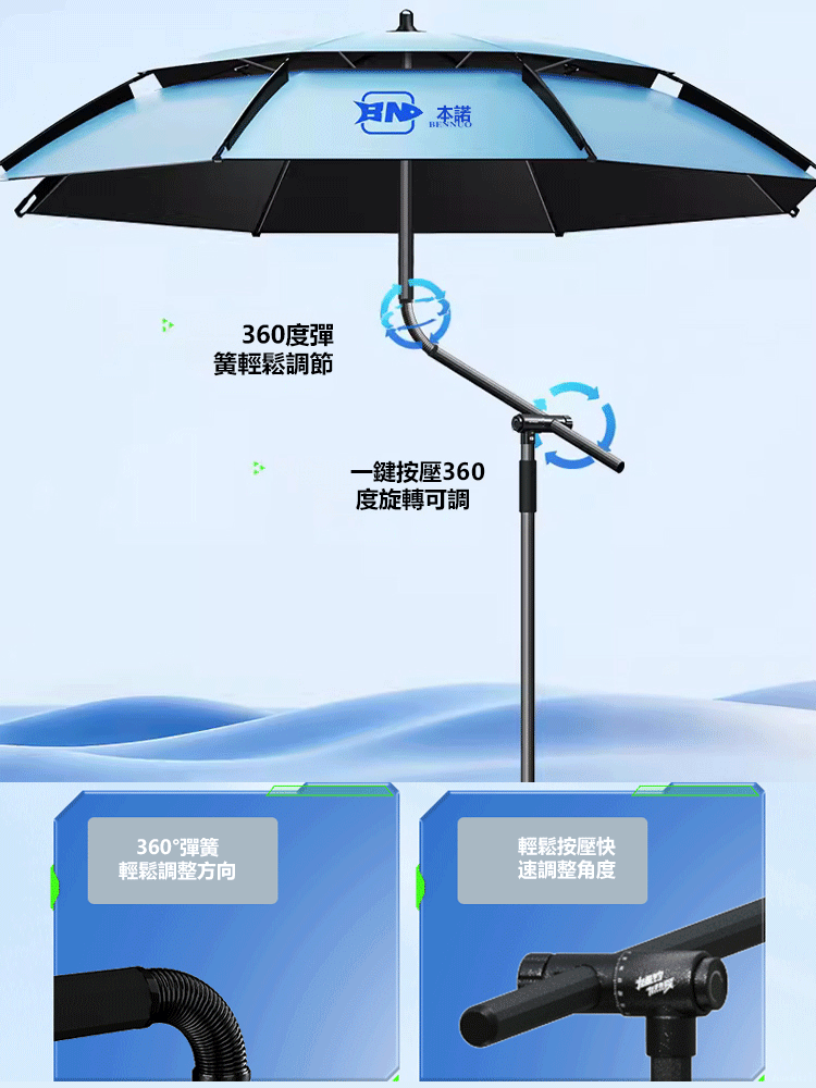雙層黑膠防雨防風遮陽釣傘