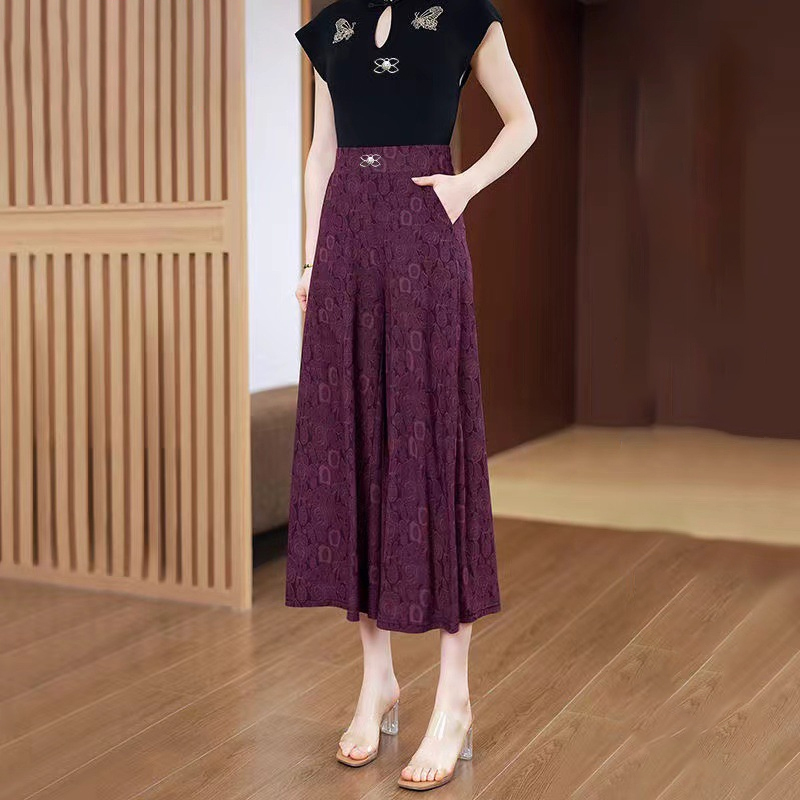 修飾腿型提花冰絲寬褲