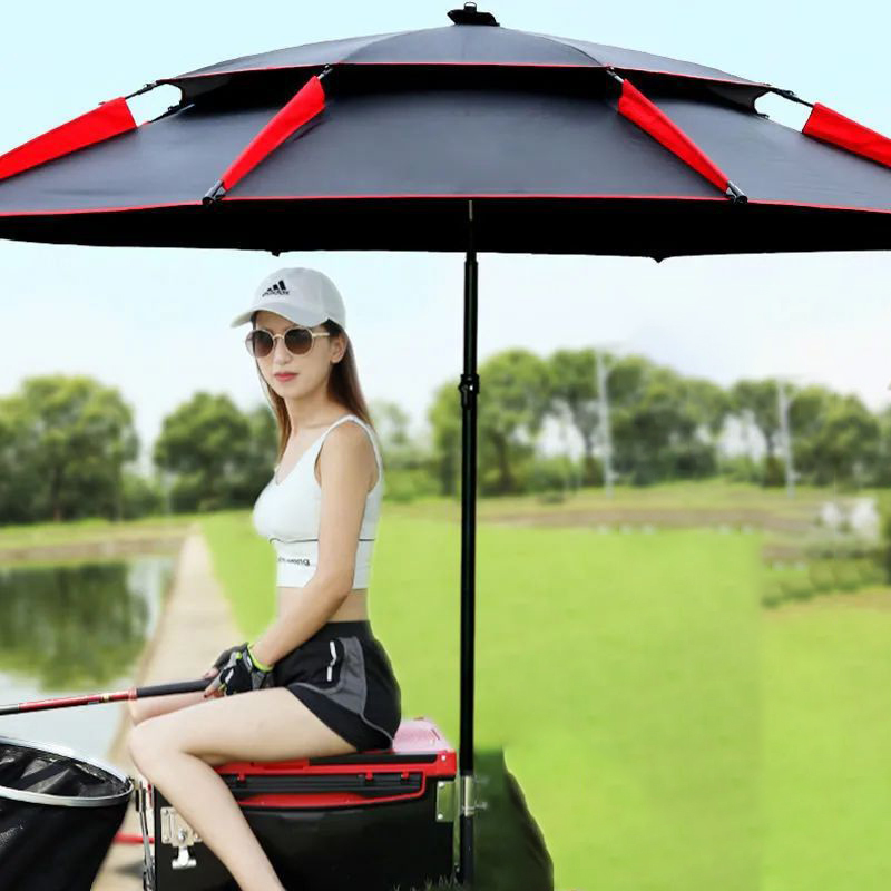 雙層黑膠防雨防風遮陽釣傘
