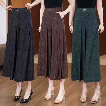 修飾腿型提花冰絲寬褲