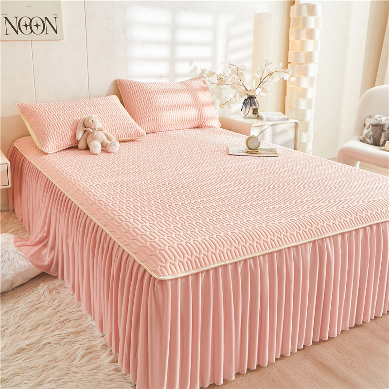 加厚乳膠涼席床裙三件套