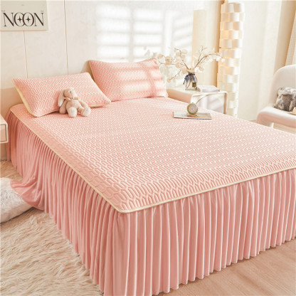 加厚乳膠涼席床裙三件套