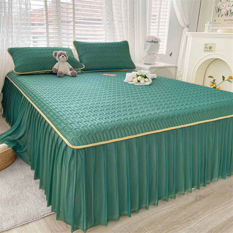 加厚乳膠涼席床裙三件套