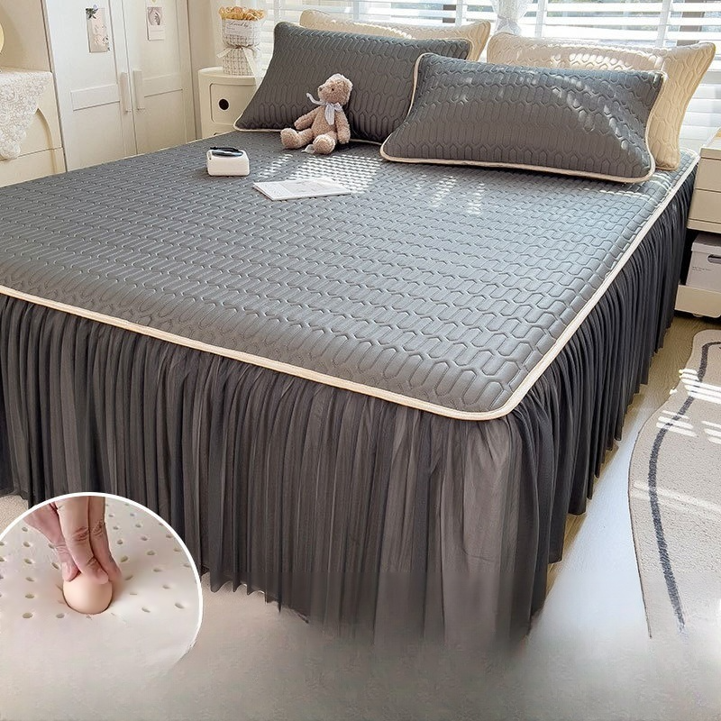 加厚乳膠涼席床裙三件套