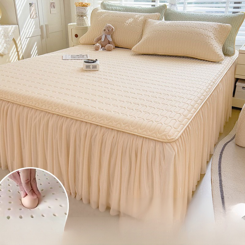 加厚乳膠涼席床裙三件套