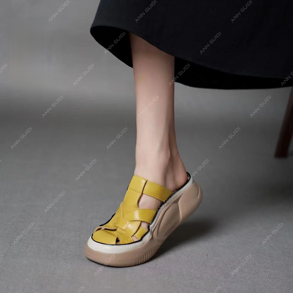 復古厚底編帶涼拖鞋女