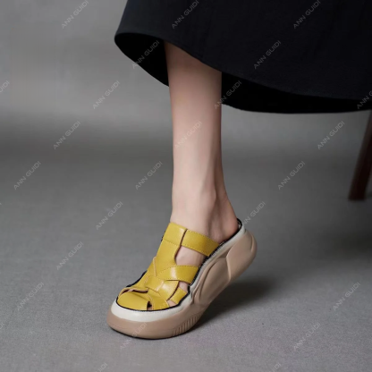 復古厚底編帶涼拖鞋女