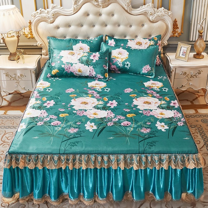 海洋冰感絲涼席床裙三件套組