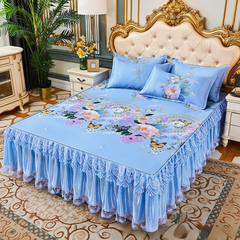 海洋冰感絲涼席床裙三件套組