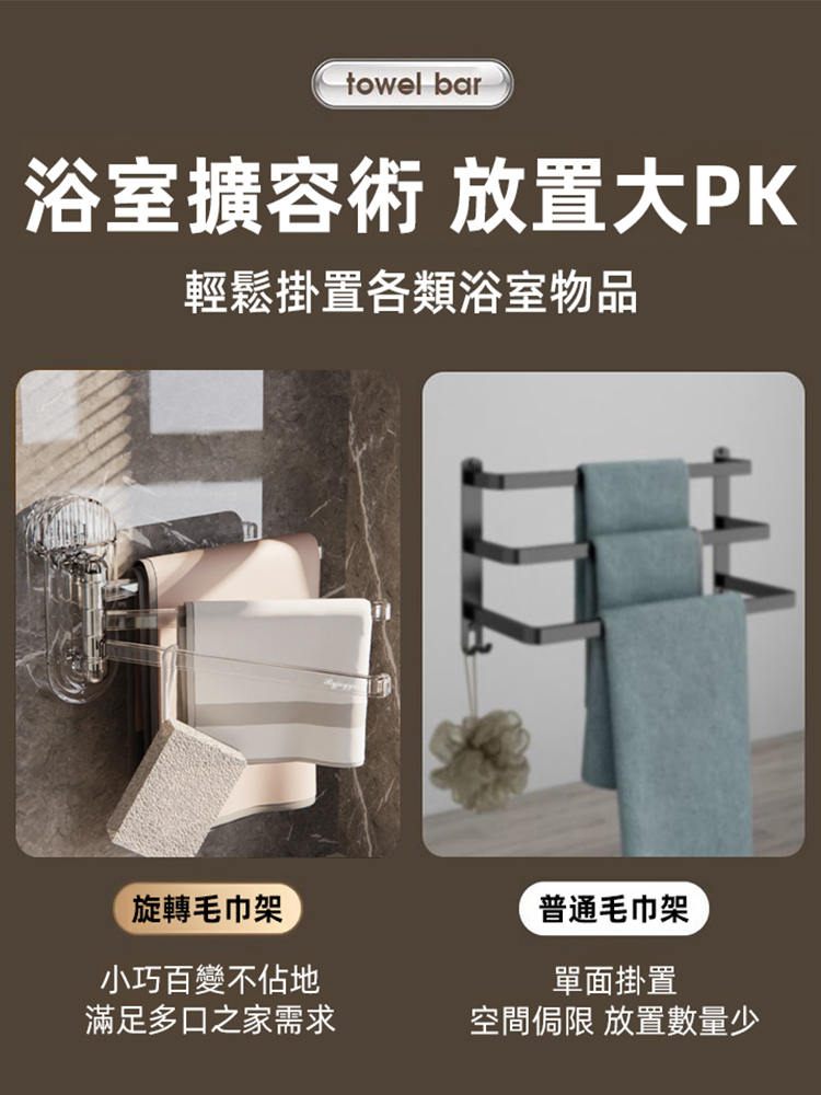 吸盤旋轉收納毛巾架