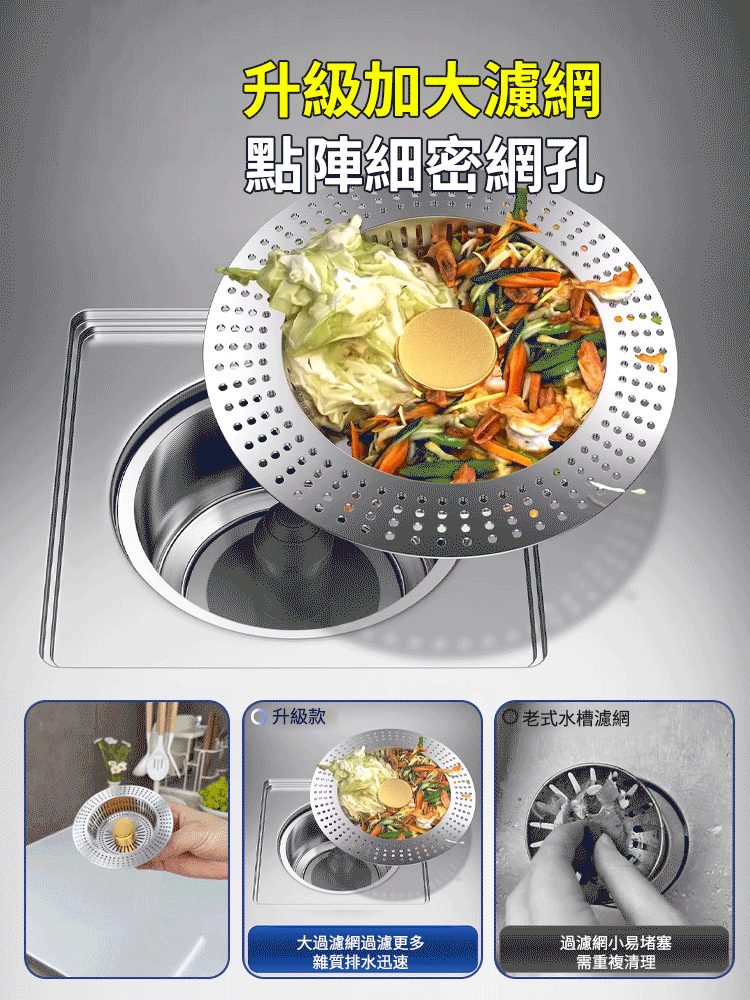 【升級大濾網】316不鏽鋼水槽彈跳芯