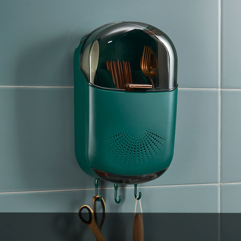 日式防塵瀝免打孔餐具壁掛收納盒