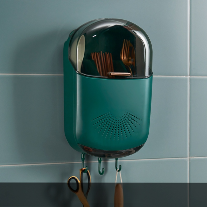 日式防塵瀝免打孔餐具壁掛收納盒