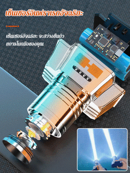 ไฟหน้าเซ็นเซอร์แสงแรง ซูมแบบยืดไสลด์ ไฟฉายพร้อมเชือกคาดศีรษะ