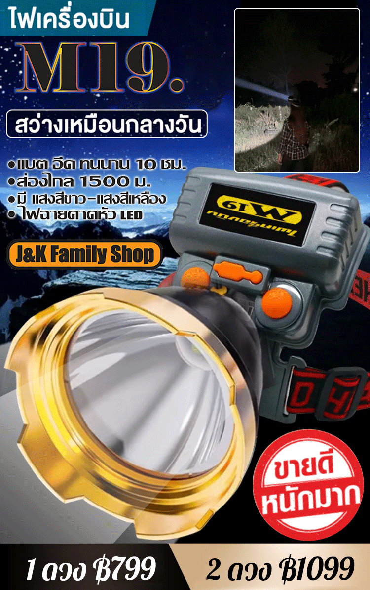 【ขายดีในประเทศไทย】ไฟฉายคาดหัวแรงสูง