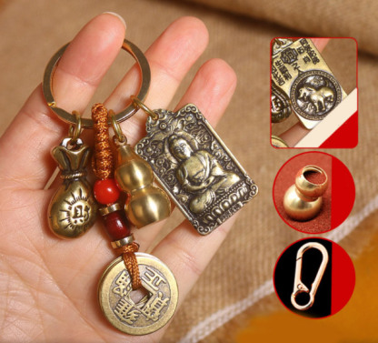 【อวยพรและความมั่งคั่ง】จี้ถุงนำโชคเหรียญห้าจักรพรรดิทองเหลือง
