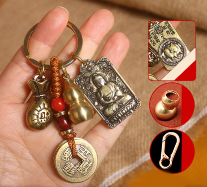 【อวยพรและความมั่งคั่ง】จี้ถุงนำโชคเหรียญห้าจักรพรรดิทองเหลือง