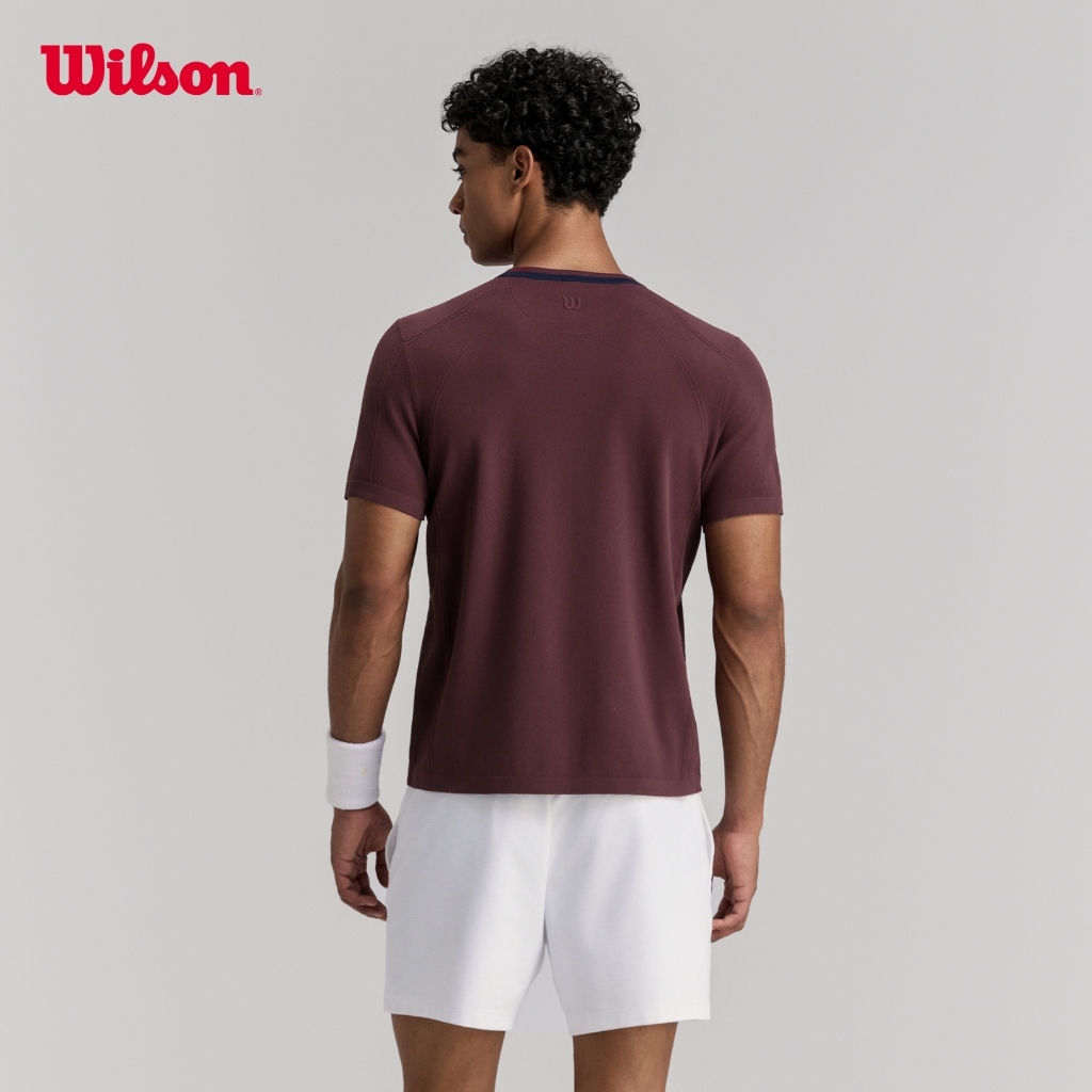 Wilson Men Center Flyknit Tee V2 Tennis Training Stretchable T-Shirt Port Royale/Sandrift WN00096
