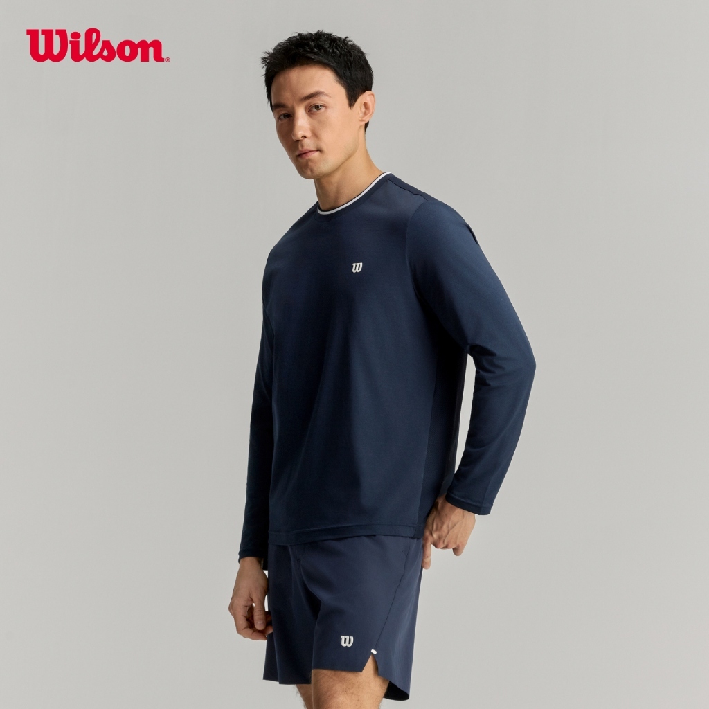 Wilson Men Timeless Long Sleeve Tennis Tee Classic Navy/Bright White WN00097