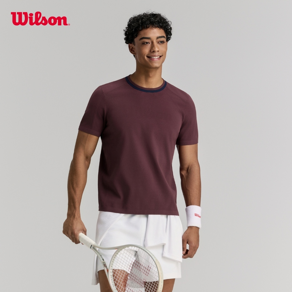 Wilson Men Center Flyknit Tee V2 Tennis Training Stretchable T-Shirt Port Royale/Sandrift WN00096